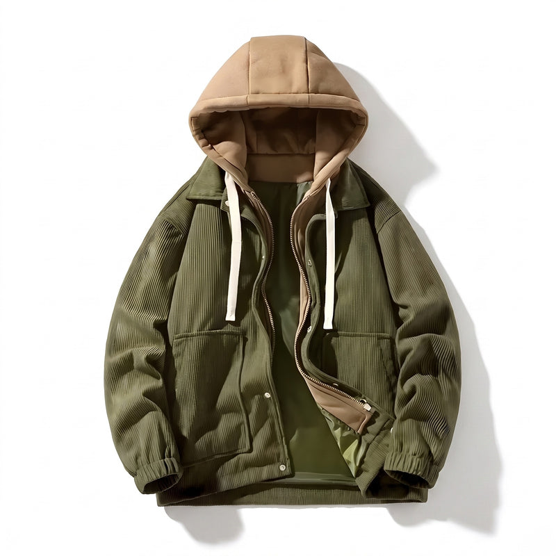 Men’s Insulated Corduroy Hooded Jacket Adjustable Hood Warm, product photo 8