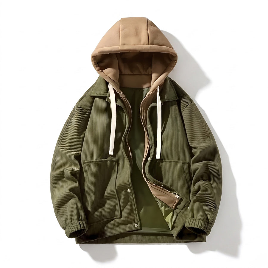 Men’s Insulated Corduroy Hooded Jacket Adjustable Hood Warm, product photo 8