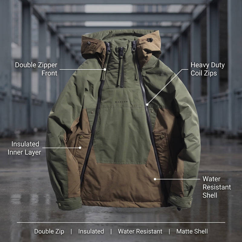 Men’s Insulated Double Zip Jacket Water Resistant Techwear Coat, product photo 2