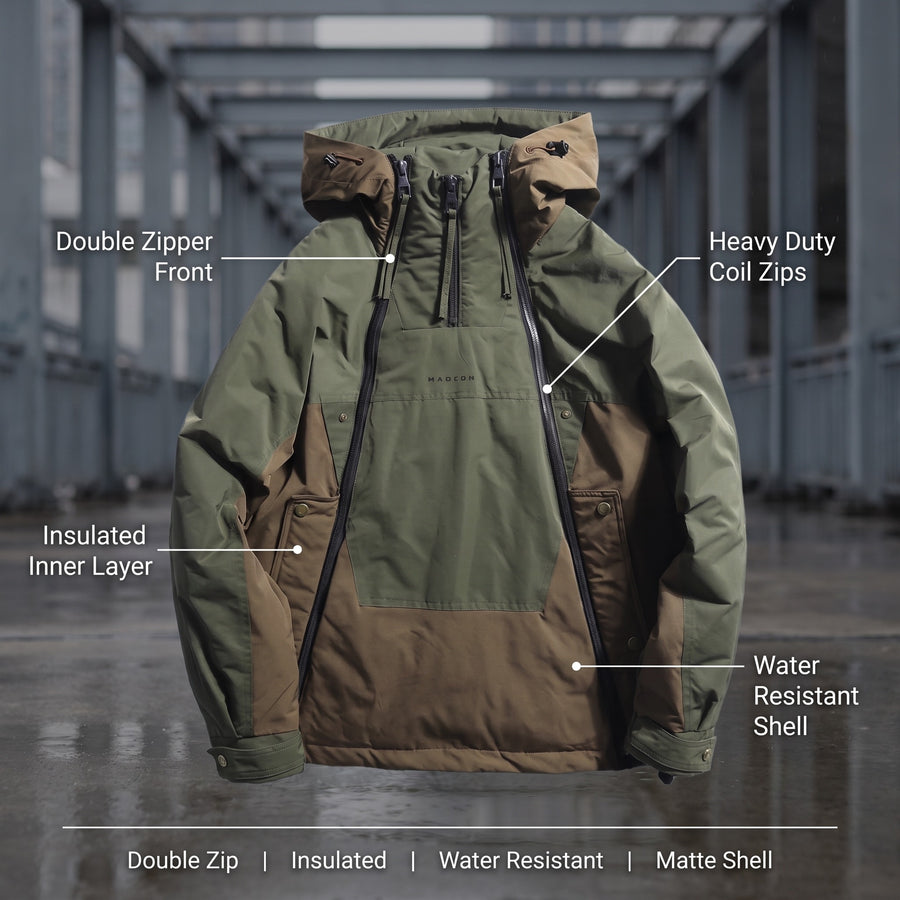 Men’s Insulated Double Zip Jacket Water Resistant Techwear Coat, product photo 2