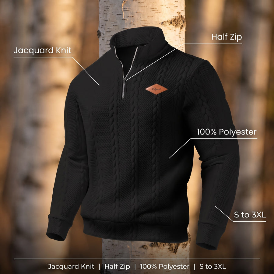 Men's Jacquard Knit Sweater Half Zip Textured Long Sleeve Jumper, product photo 2