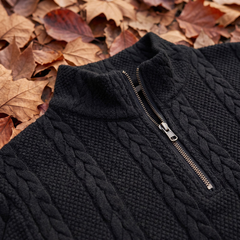 Men's Jacquard Knit Sweater Half Zip Textured Long Sleeve Jumper, product photo 4