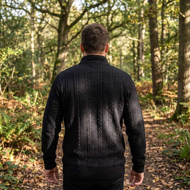 Men's Jacquard Knit Sweater Half Zip Textured Long Sleeve Jumper, product photo 5