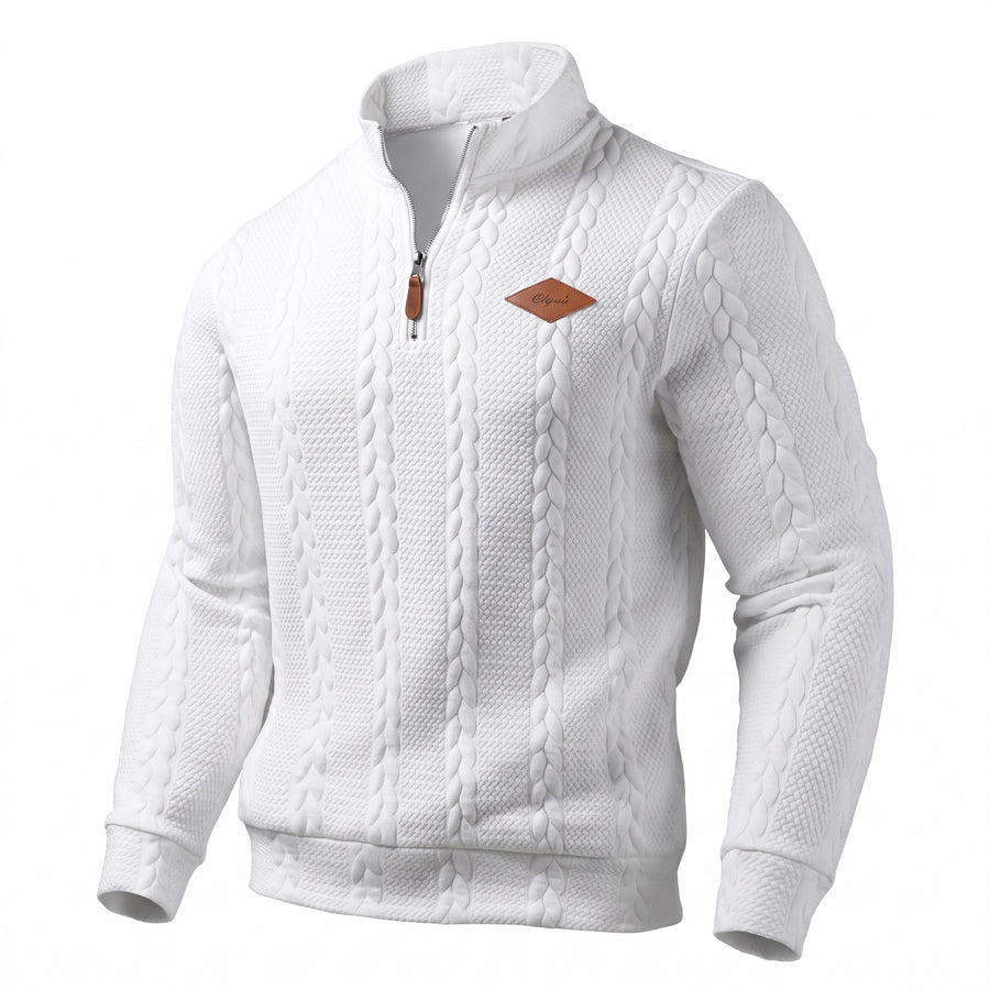 Men's Jacquard Knit Sweater Half Zip Textured Long Sleeve Jumper, product photo 6