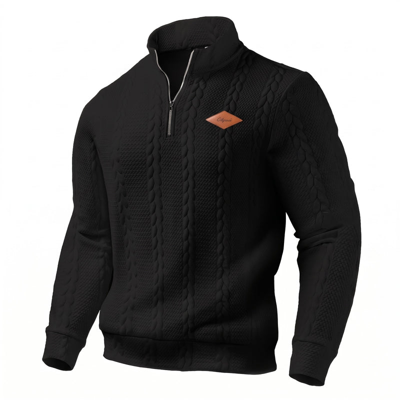 Men's Jacquard Knit Sweater Half Zip Textured Long Sleeve Jumper, product photo 7