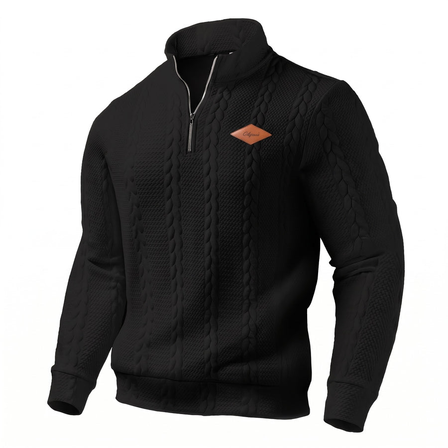 Men's Jacquard Knit Sweater Half Zip Textured Long Sleeve Jumper, product photo 7