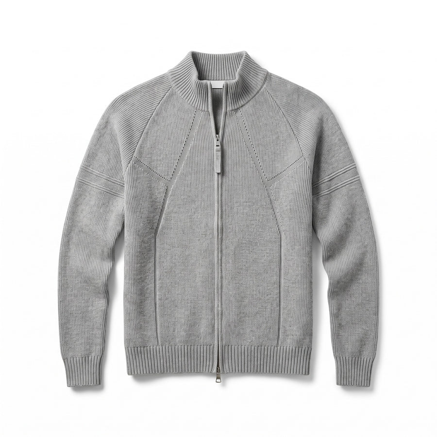 Men's Knit Cardigan Full Zip Stand Collar Raglan Sleeve Jacket, product photo 1