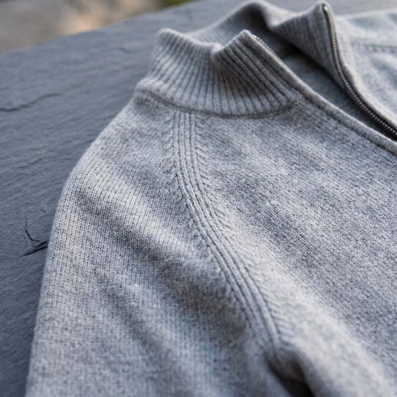Men's Knit Cardigan Full Zip Stand Collar Raglan Sleeve Jacket, product photo 4
