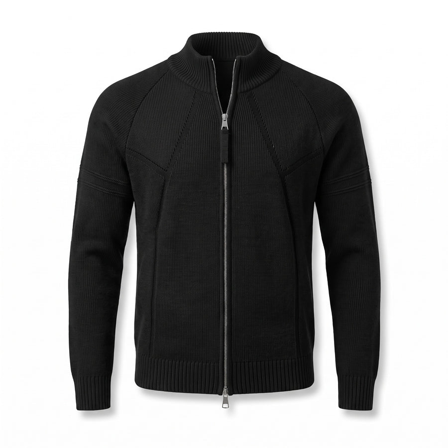 Men's Knit Cardigan Full Zip Stand Collar Raglan Sleeve Jacket, product photo 7
