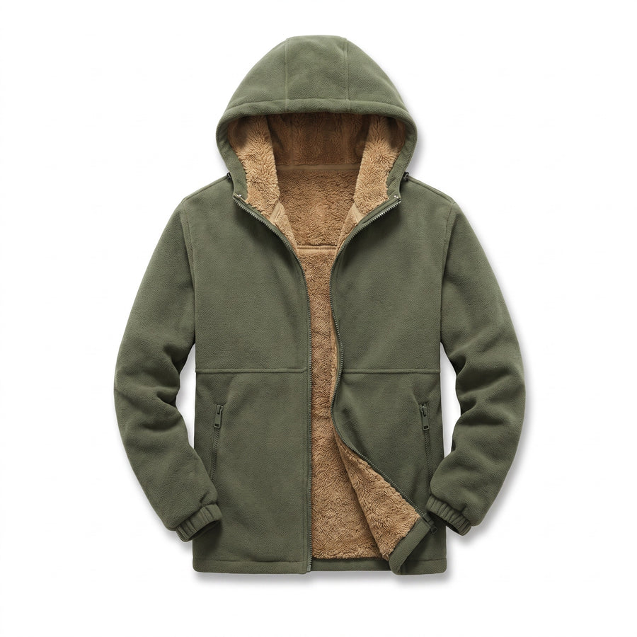 Men’s Lamb Wool Hoodie Pile Lined Zip Front Warm Winter Layer, product photo 1