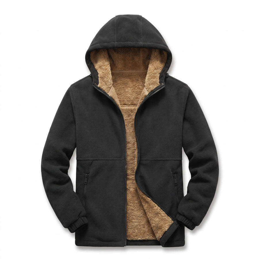 Men’s Lamb Wool Hoodie Pile Lined Zip Front Warm Winter Layer, product photo 6