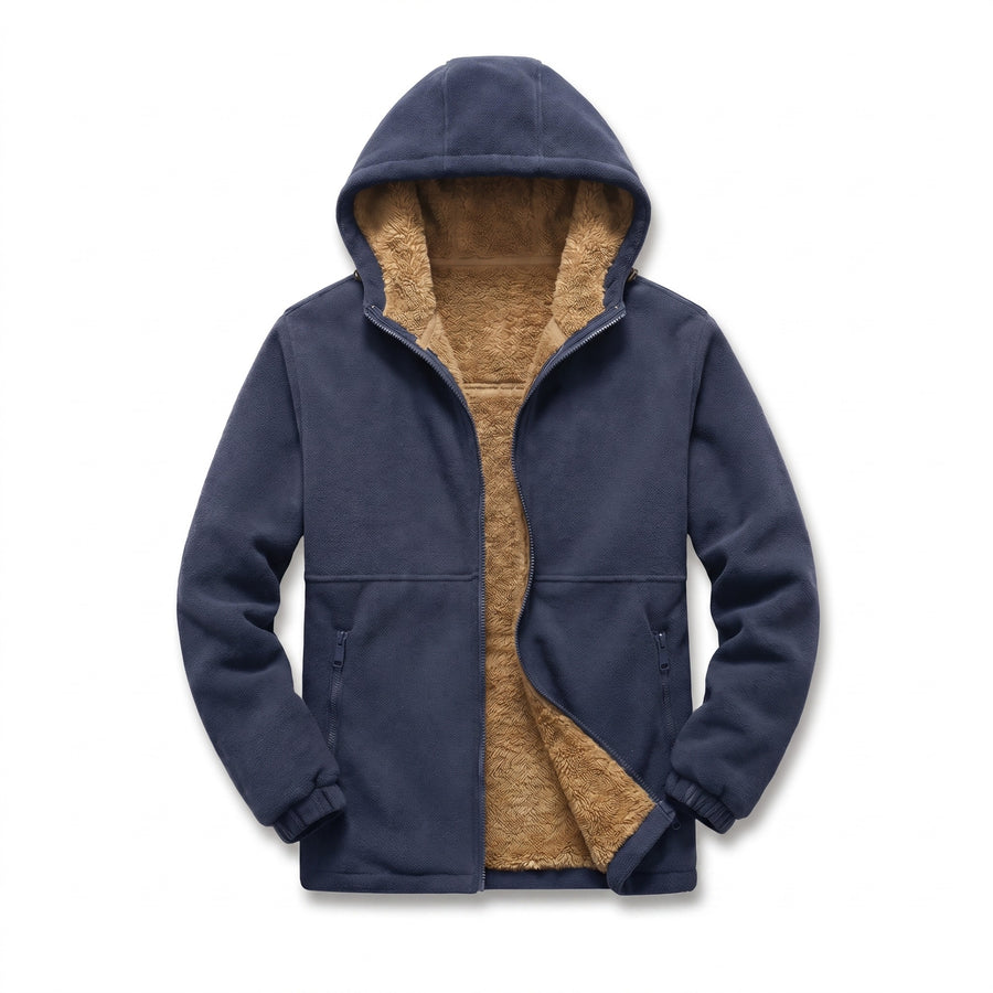 Men’s Lamb Wool Hoodie Pile Lined Zip Front Warm Winter Layer, product photo 7