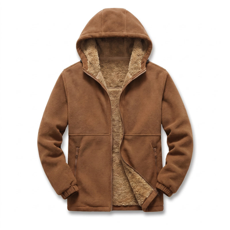 Men’s Lamb Wool Hoodie Pile Lined Zip Front Warm Winter Layer, product photo 8
