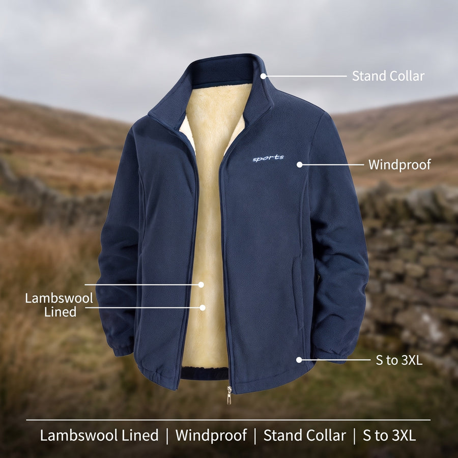 Men's Lambswool Lined Fleece Jacket Stand Collar Windproof, product photo 2