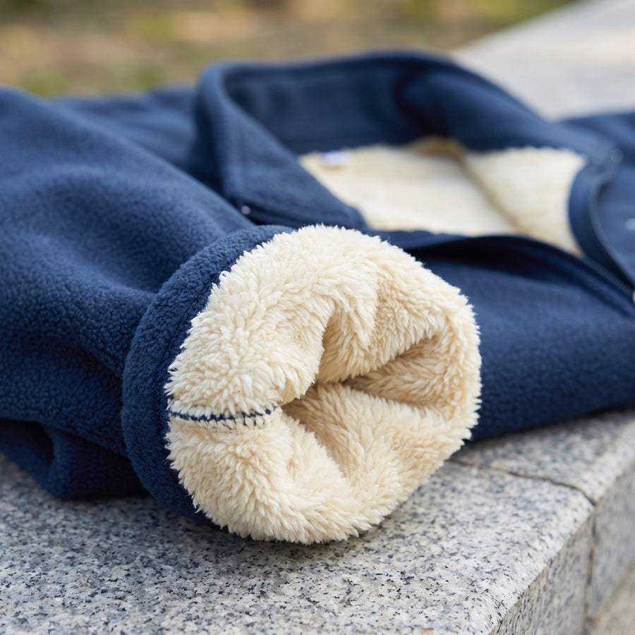 Men's Lambswool Lined Fleece Jacket Stand Collar Windproof, product photo 4