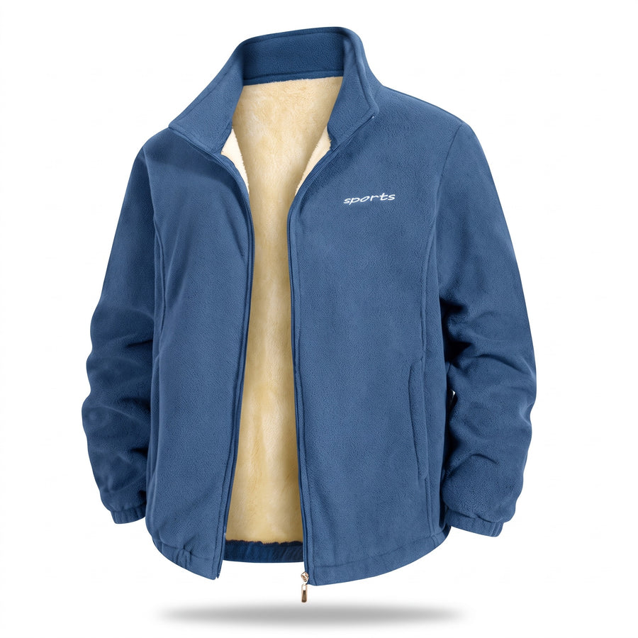Men's Lambswool Lined Fleece Jacket Stand Collar Windproof, product photo 6