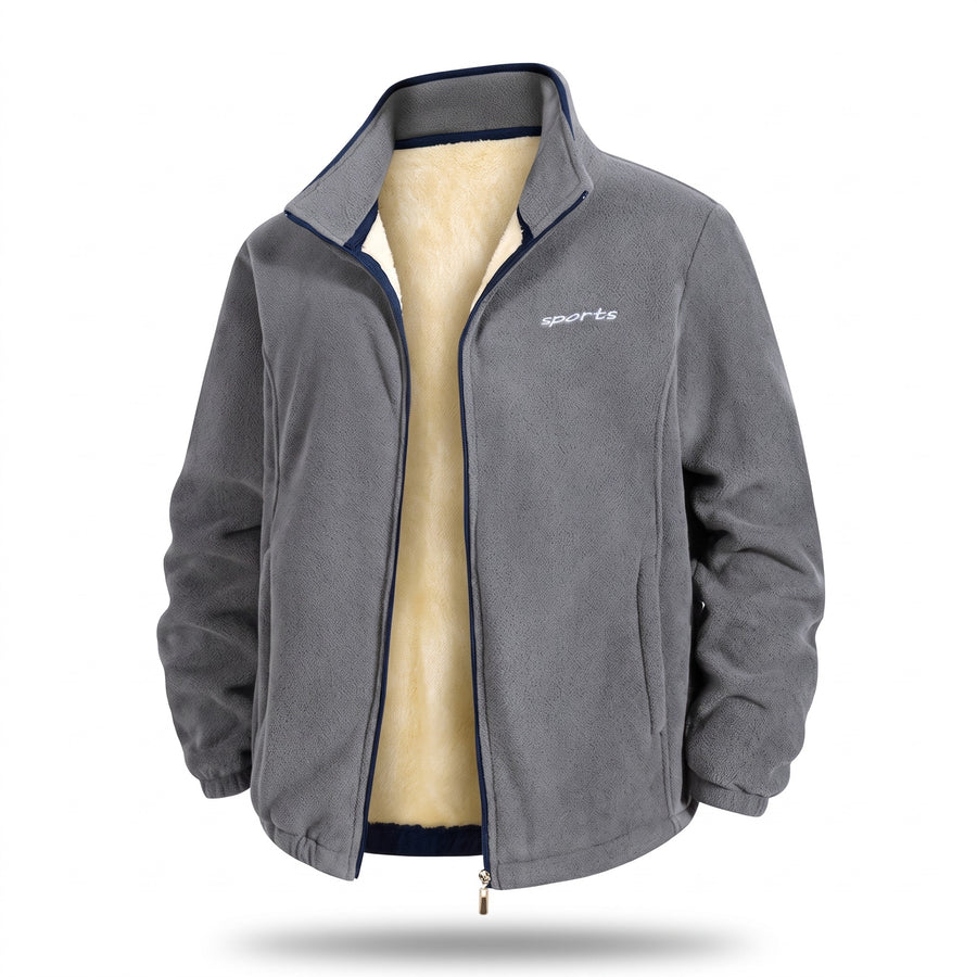 Men's Lambswool Lined Fleece Jacket Stand Collar Windproof, product photo 8