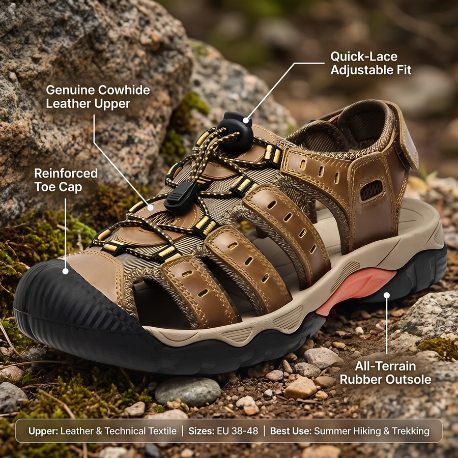 Men's Leather Hiking Sandals Outdoor Closed Toe Trail Shoes – product view 3 | Great Lakes Outdoor