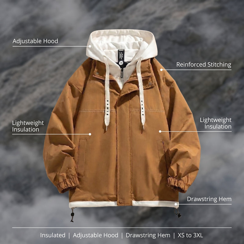 Men’s Lightweight Insulated Jacket Adjustable Hood Drawstring Hem, product photo 2