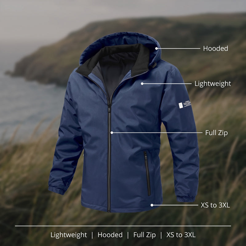 Men's Lightweight Windbreaker Hooded Zip Front Packable Shell, product photo 2