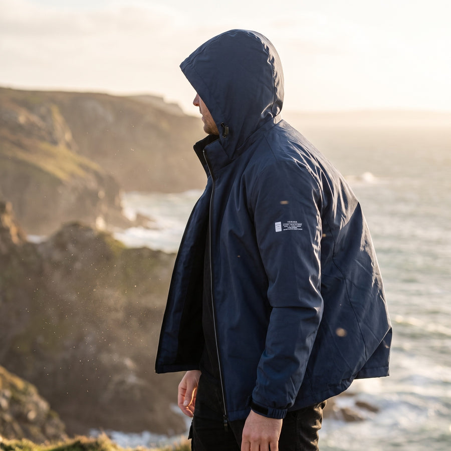 Men's Lightweight Windbreaker Hooded Zip Front Packable Shell, product photo 3