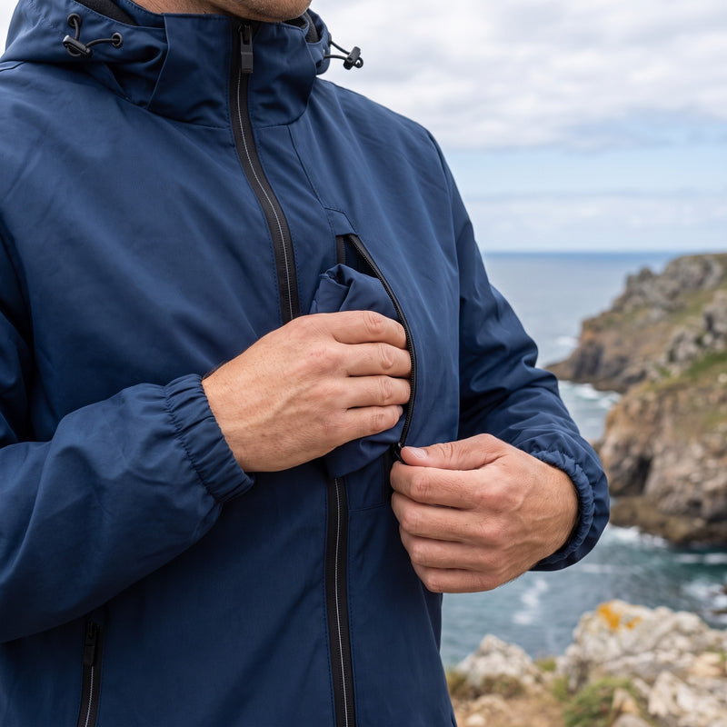 Men's Lightweight Windbreaker Hooded Zip Front Packable Shell, product photo 5