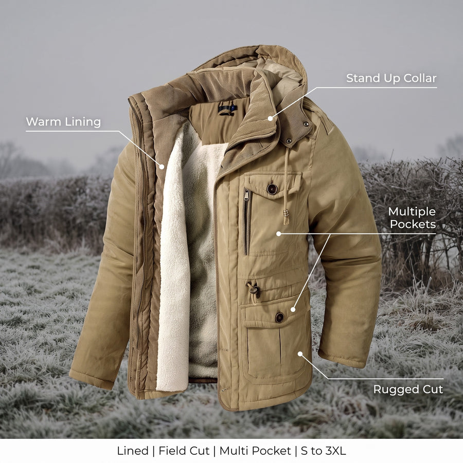 Men’s Lined Winter Jacket Warm Rugged Outdoor Field Coat, product photo 2