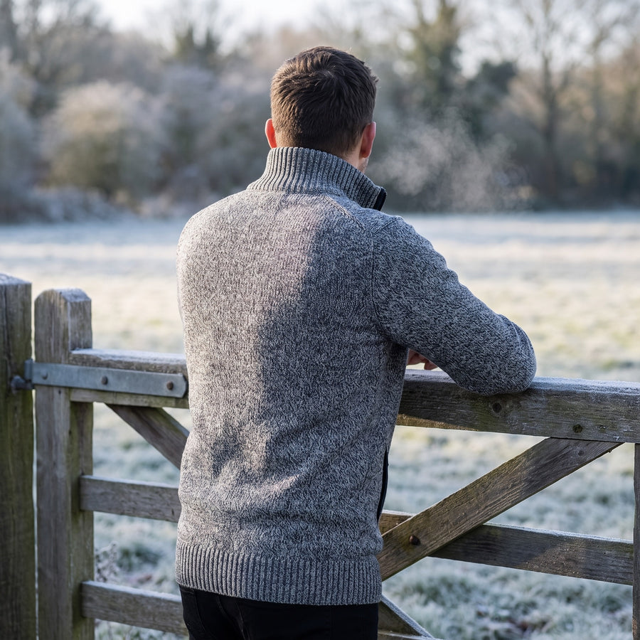 Men's Long Zip Sweater Autumn Winter Warm Knit Cardigan Jacket, product photo 5
