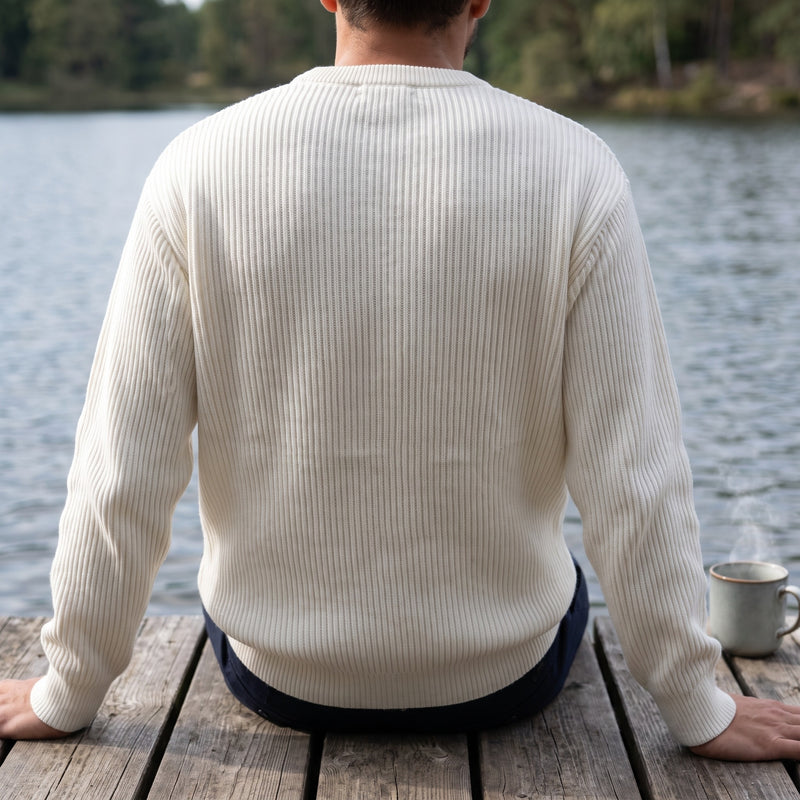 Men's Loose Ribbed Knit Tee Crew Neck Long Sleeve Relaxed Top, product photo 5