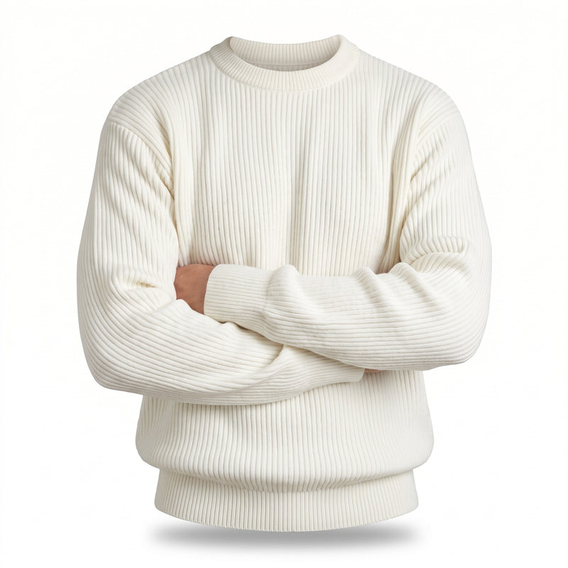 Men's Loose Ribbed Knit Tee Crew Neck Long Sleeve Relaxed Top, product photo 7
