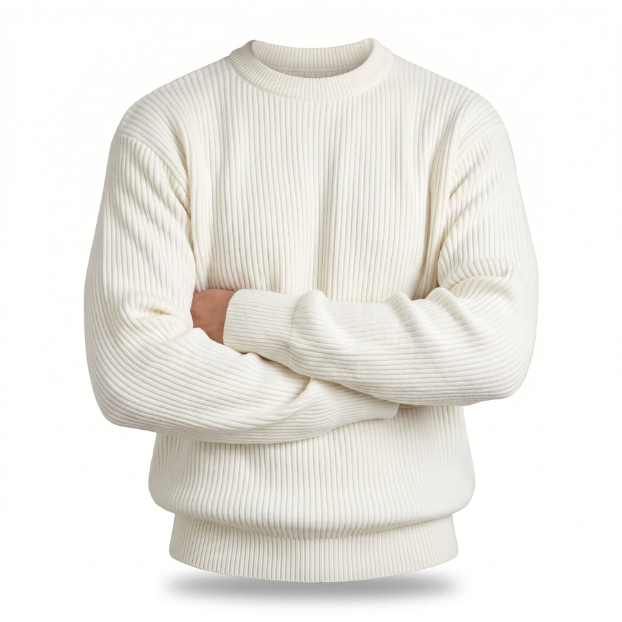 Men's Loose Ribbed Knit Tee Crew Neck Long Sleeve Relaxed Top, product photo 7