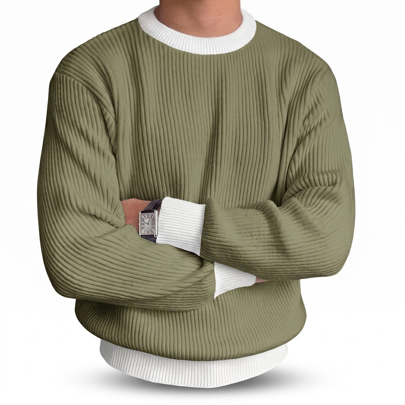 Men's Loose Ribbed Knit Tee Crew Neck Long Sleeve Relaxed Top, product photo 8