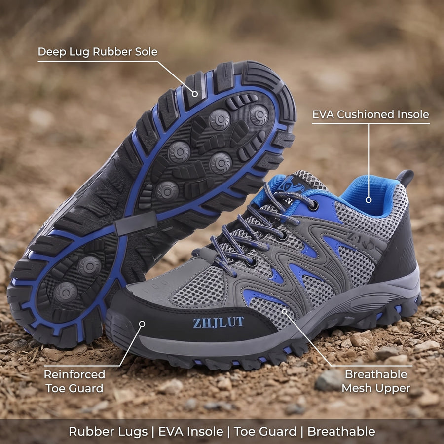 Men’s Low Hiking Shoes Breathable Mesh Rubber Lug Sole Trekking, product photo 2