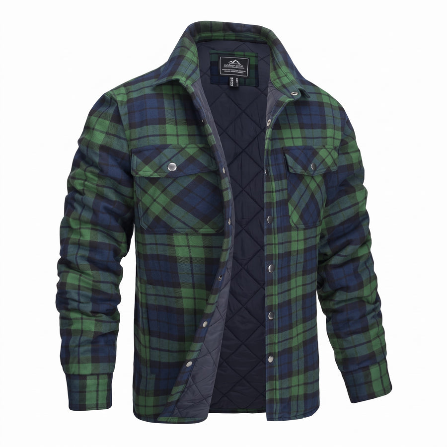 Men's Lumberjack Jacket Quilted Lined Plaid Durable Work Shacket, product photo 1