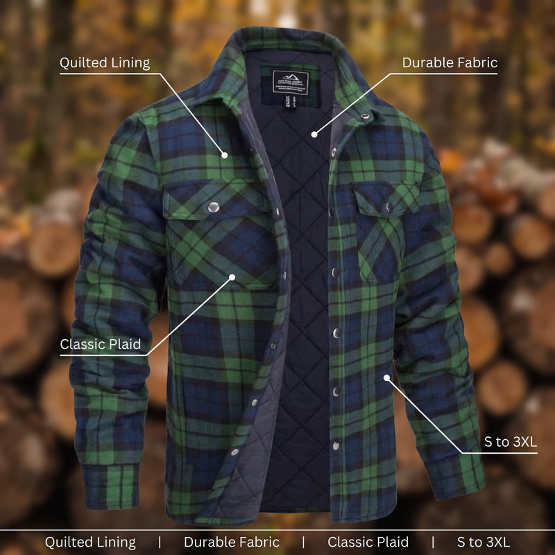 Men's Lumberjack Jacket Quilted Lined Plaid Durable Work Shacket, product photo 2