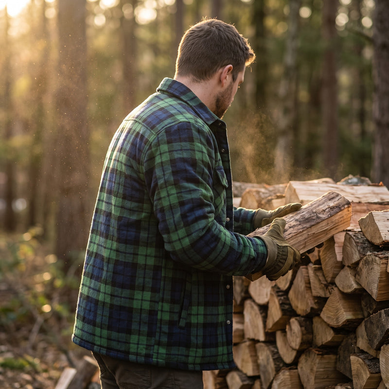 Men's Lumberjack Jacket Quilted Lined Plaid Durable Work Shacket, product photo 3