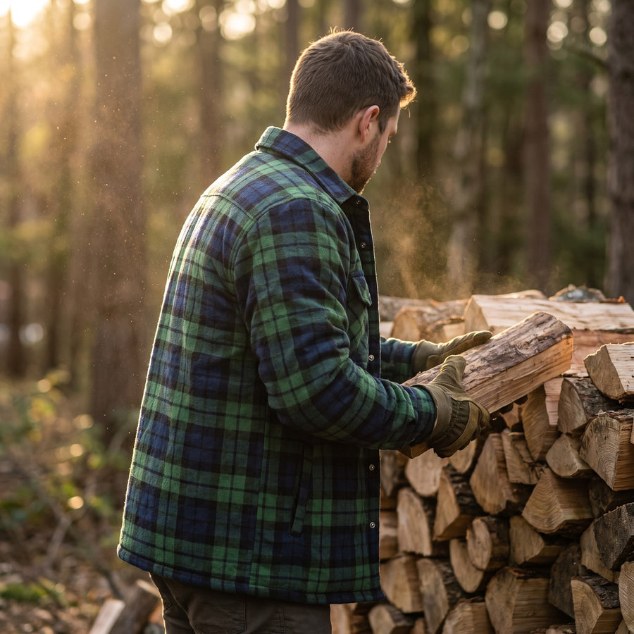 Men's Lumberjack Jacket Quilted Lined Plaid Durable Work Shacket, product photo 3
