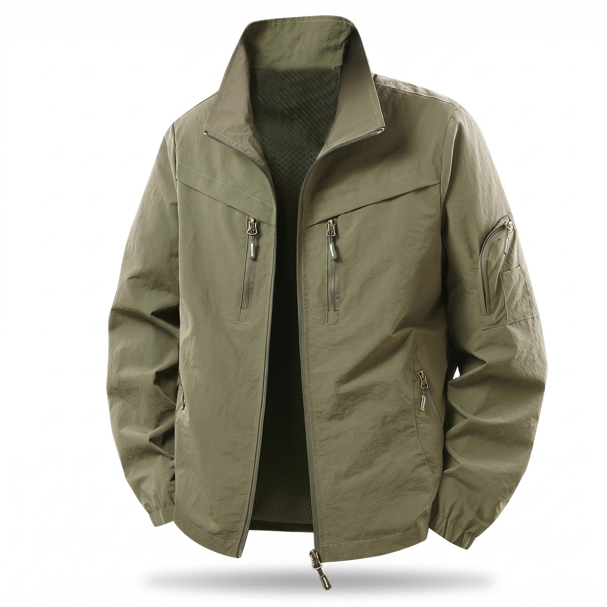 Men's Nylon Cargo Jacket Mesh Lined Zip Pockets Arm Pocket, product photo 1