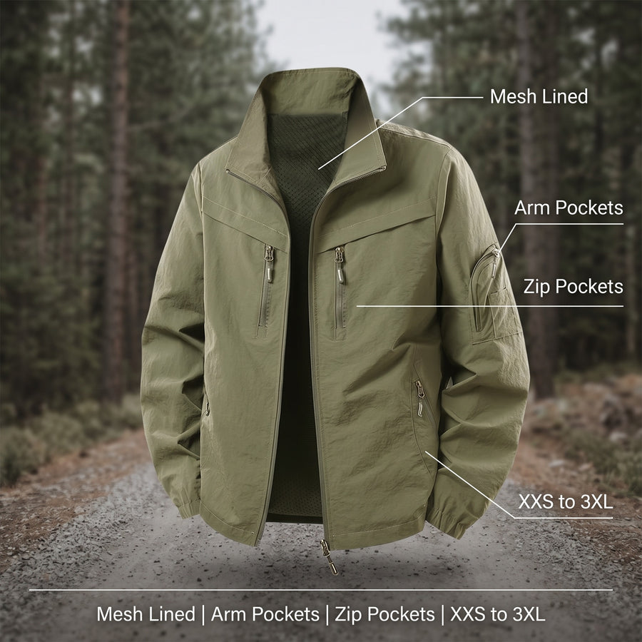 Men's Nylon Cargo Jacket Mesh Lined Zip Pockets Arm Pocket, product photo 2