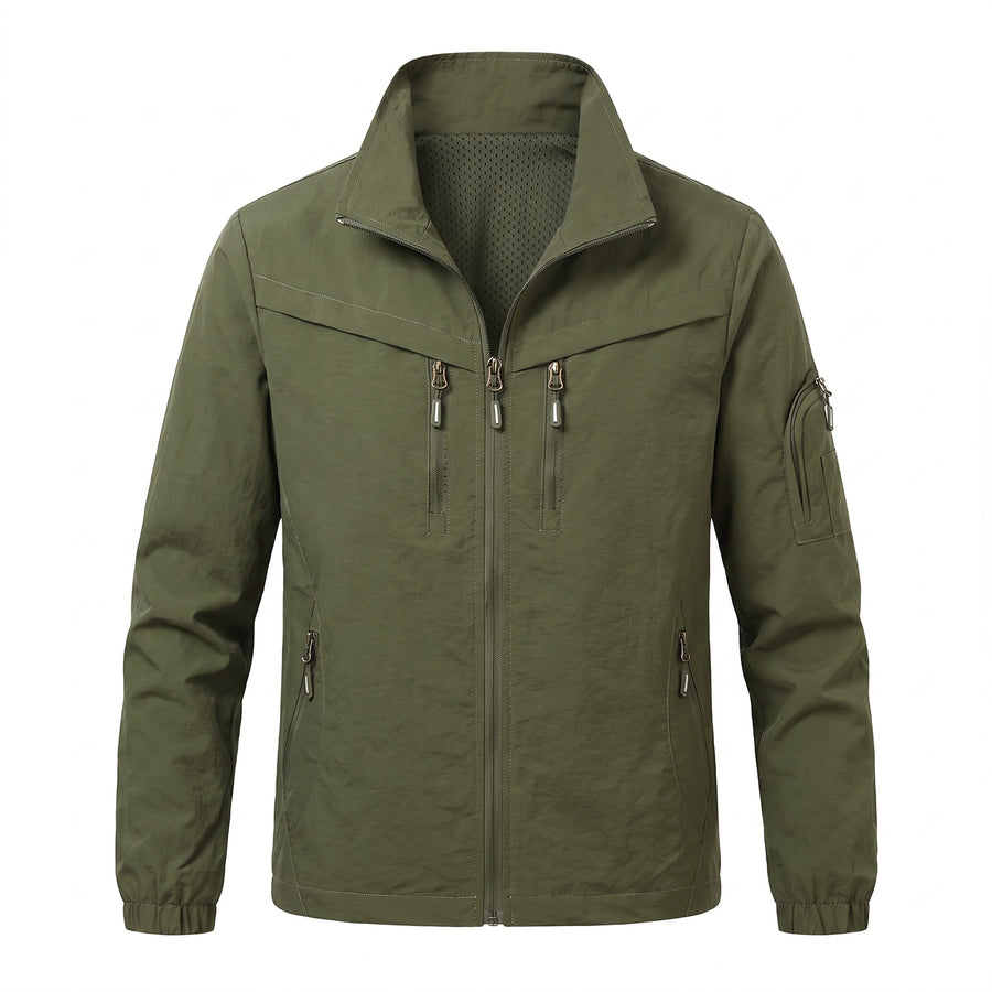 Men's Nylon Cargo Jacket Mesh Lined Zip Pockets Arm Pocket, product photo 6