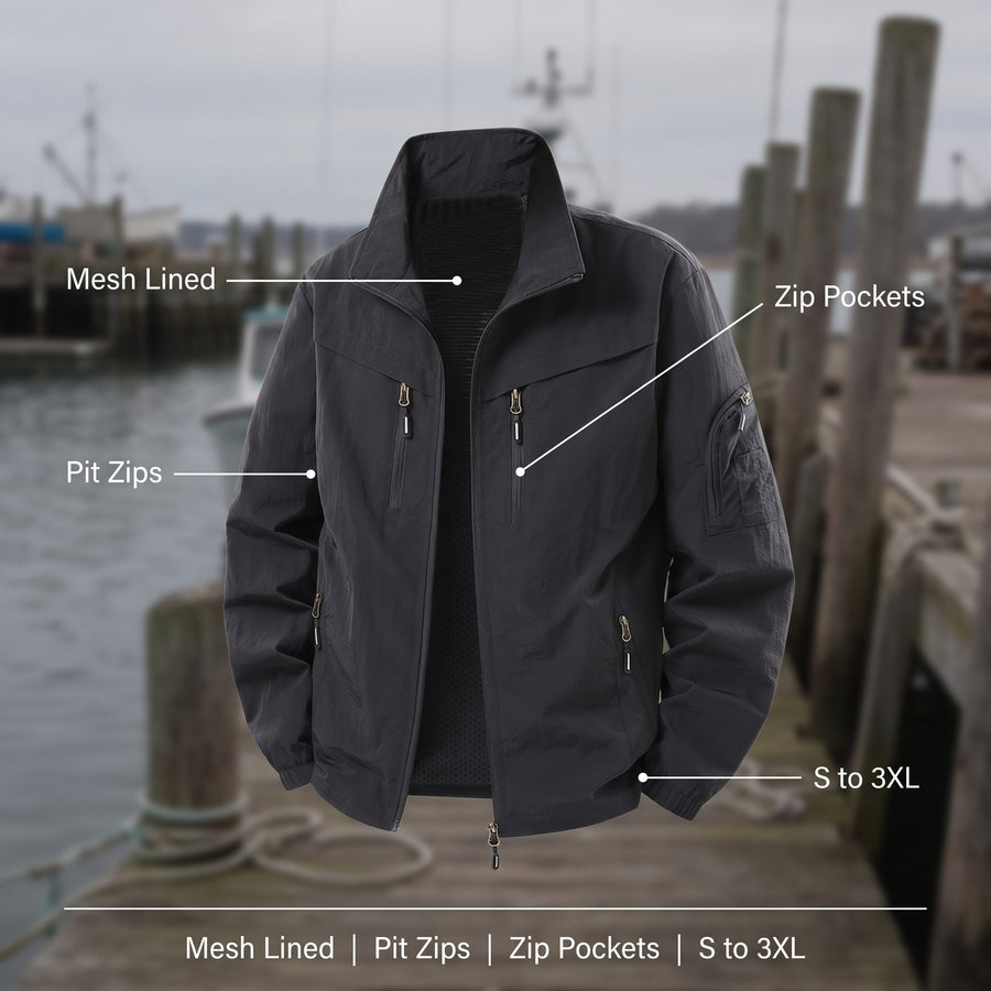 Men's Nylon Utility Jacket Mesh Lined Zip Pockets Pit Zips, product photo 2