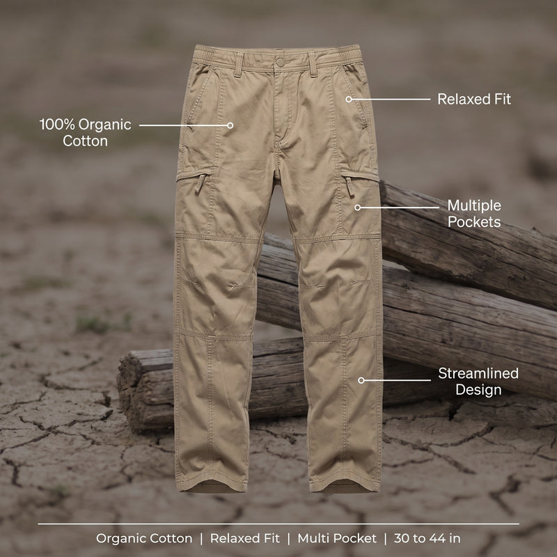 Men’s Organic Cotton Cargo Pants Relaxed Fit Multi Pocket, product photo 2