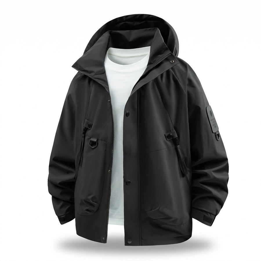 Men's Outdoor Jacket Hooded Drawcord Large Zip Pockets Sport, product photo 1