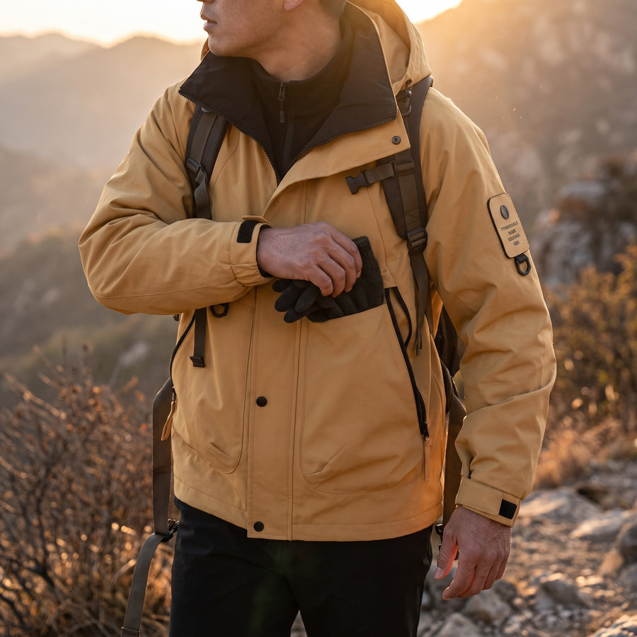 Men's Outdoor Jacket Hooded Drawcord Large Zip Pockets Sport, product photo 3