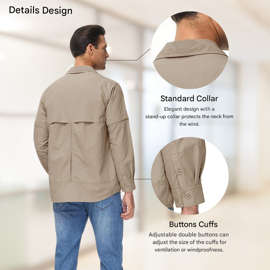 Men’s Outdoor Shirt Zip Off Sleeves Quick Dry UV Protection Shirt – product view 10 | Great Lakes Outdoor