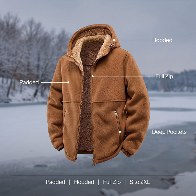 Men's Padded Winter Jacket Hooded Full Zip Front Pockets Coat, product photo 2
