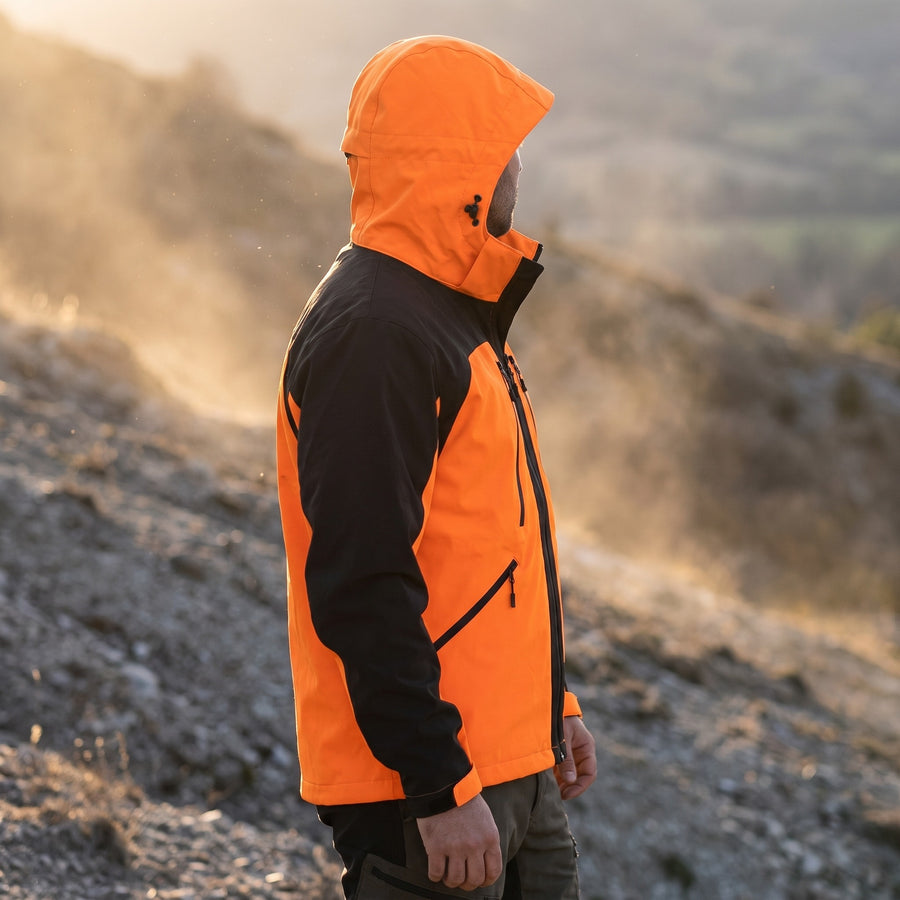Men's Patchwork Softshell Windbreaker Hooded Casual Bright Coat, product photo 3