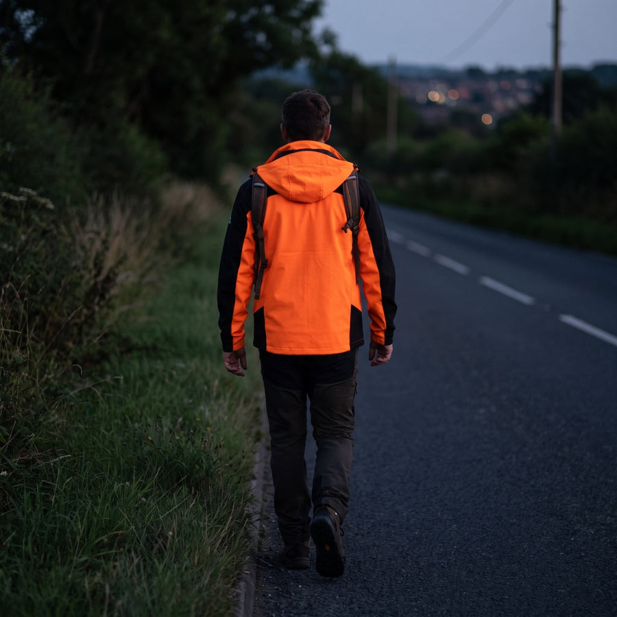 Men's Patchwork Softshell Windbreaker Hooded Casual Bright Coat, product photo 5