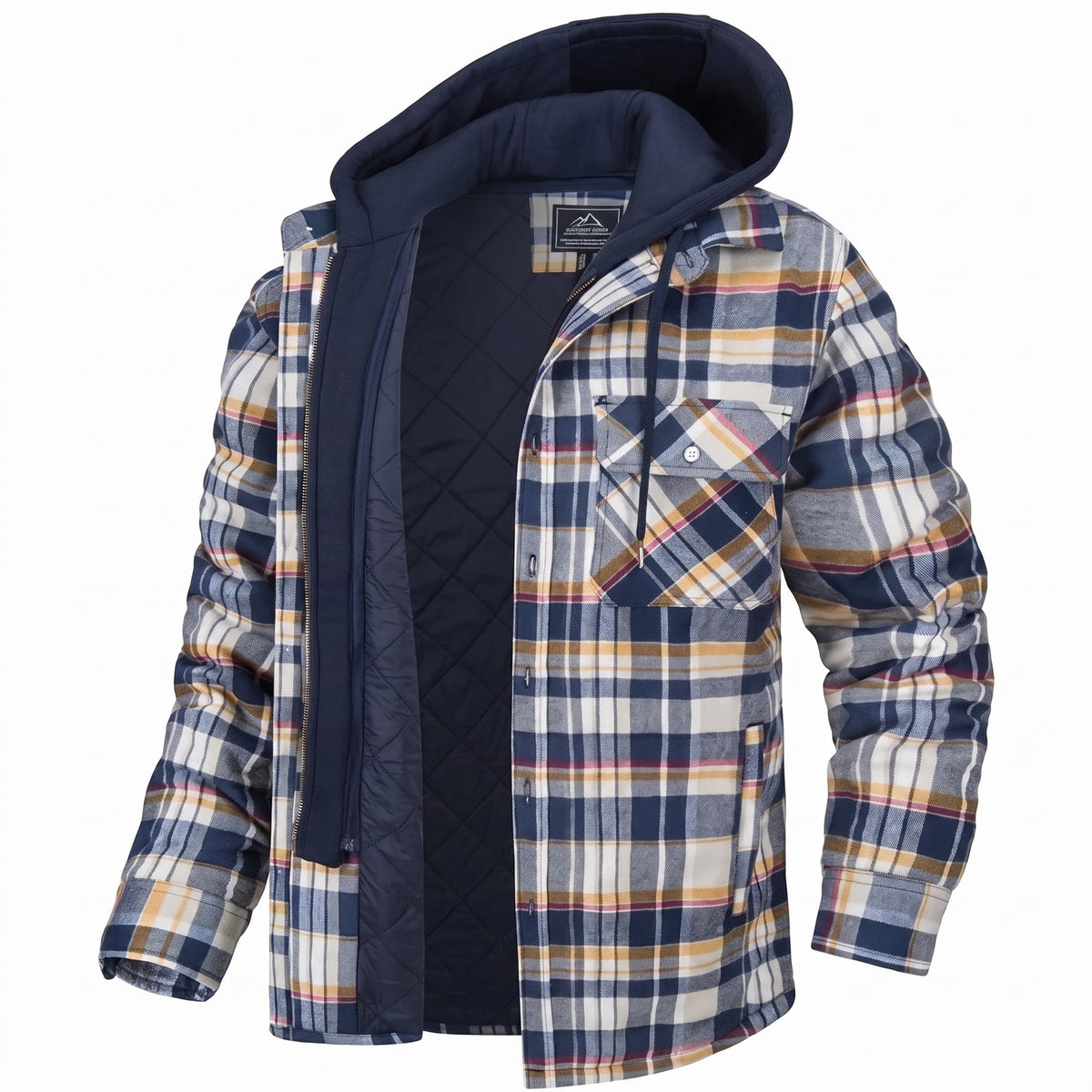 Men’s Plaid Flannel Hooded Jacket Sherpa Lined Casual Overshirt, product photo 1