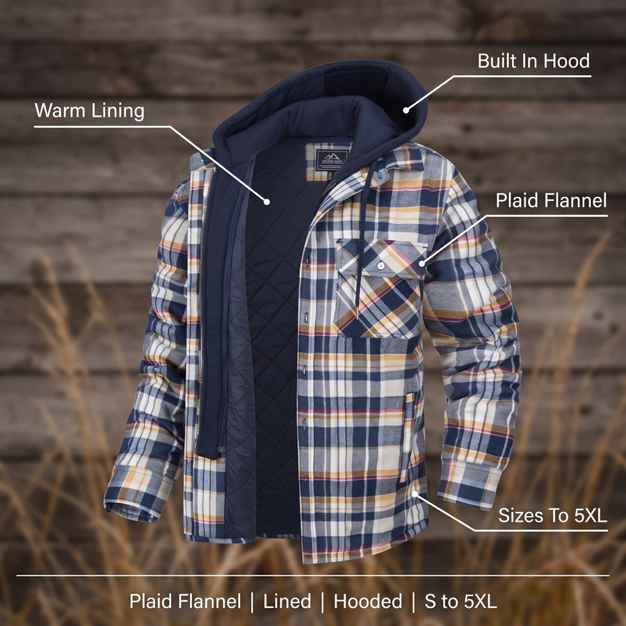 Men’s Plaid Flannel Hooded Jacket Sherpa Lined Casual Overshirt, product photo 2